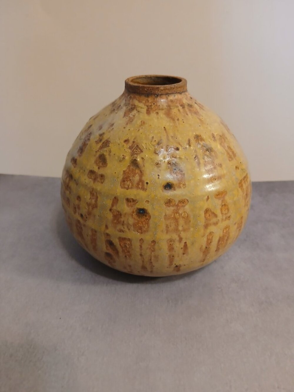 Wood Fire Stoneware Pottery Bulb Vessel/Bud Vase-Signed